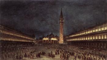 Francesco Guardi : Nighttime Procession in Piazza San Marco